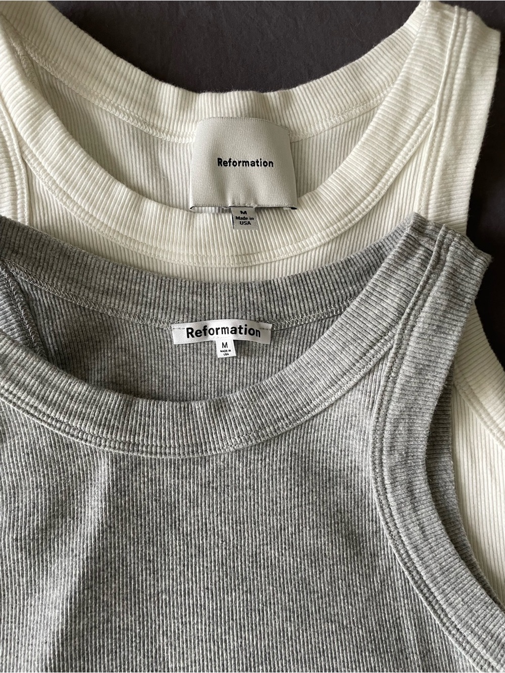 Reformation Ribbed Tank Tops in White and Gray